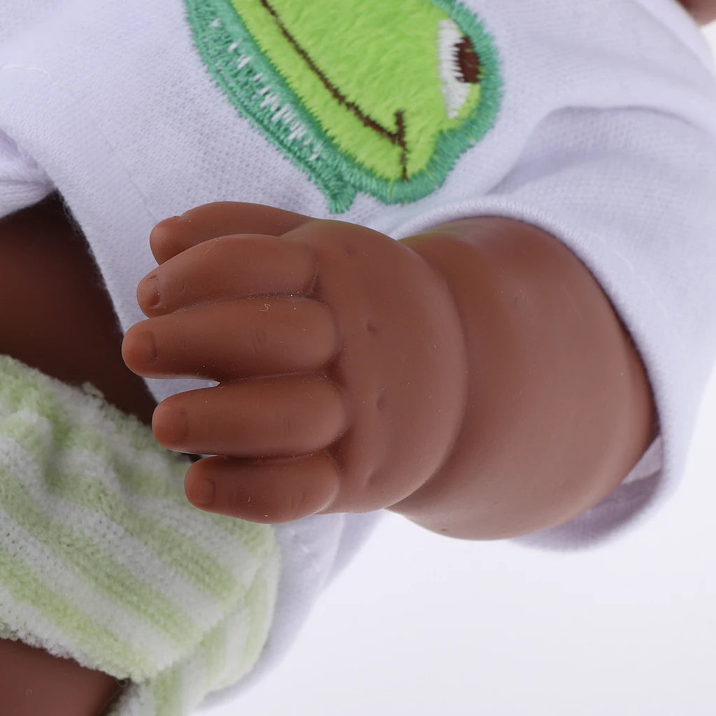 Reborn Newborn African Black Baby Doll Soft Vinyl Realistic Reborn Doll for Kids Gifts - 12 inch (Green)