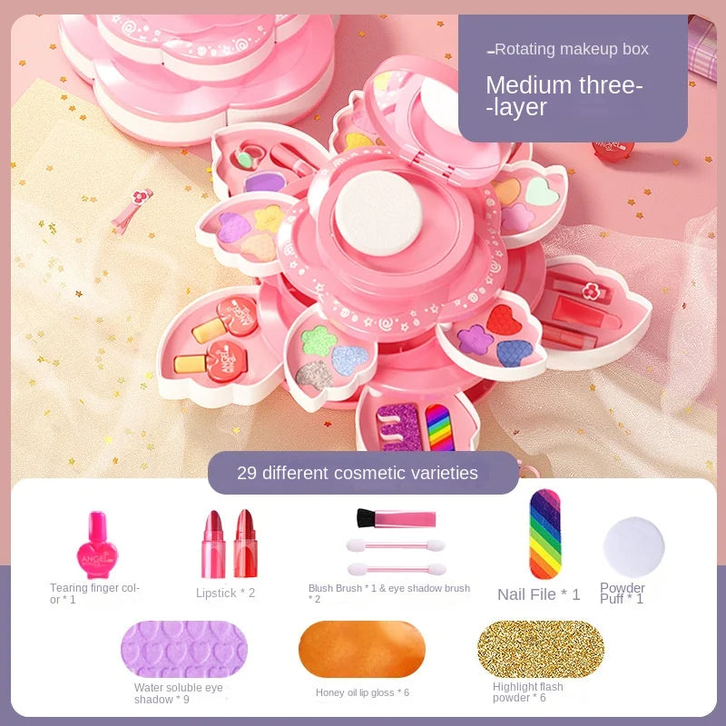 Children's Makeup Box Rotating Opening Cosmetics Toys for Little Girls Princess Makeup Set To Enhance Creativity and Imagination
