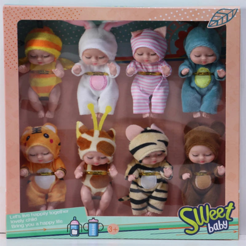 6/8Pcs Set Sleeping Mini Baby Dolls Reborn Lifelike Cute Adorable Dolls With Butterfly Crocodile Sunflower Outfits Playset Giftb