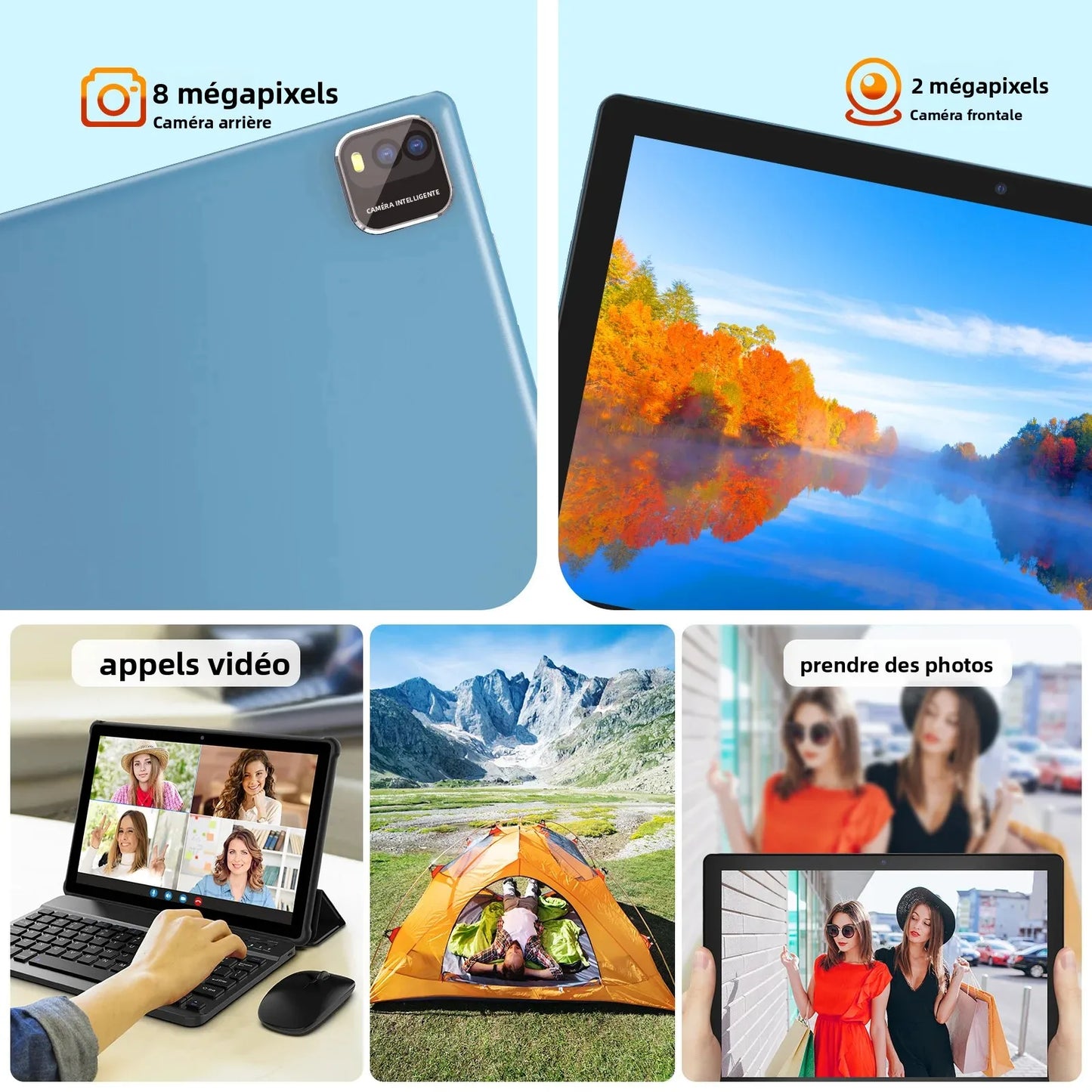 10-inch Android 15 tablet, quad-core processor, 12GB (3+9 expandable) RAM + 64GB storage, 5G WiFi, 1280*800, 2-in-1 Smart Tablet