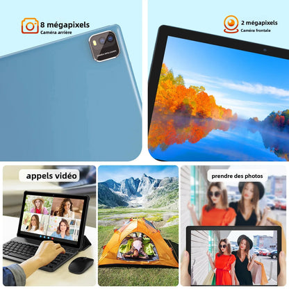 10-inch Android 15 tablet, quad-core processor, 12GB (3+9 expandable) RAM + 64GB storage, 5G WiFi, 1280*800, 2-in-1 Smart Tablet