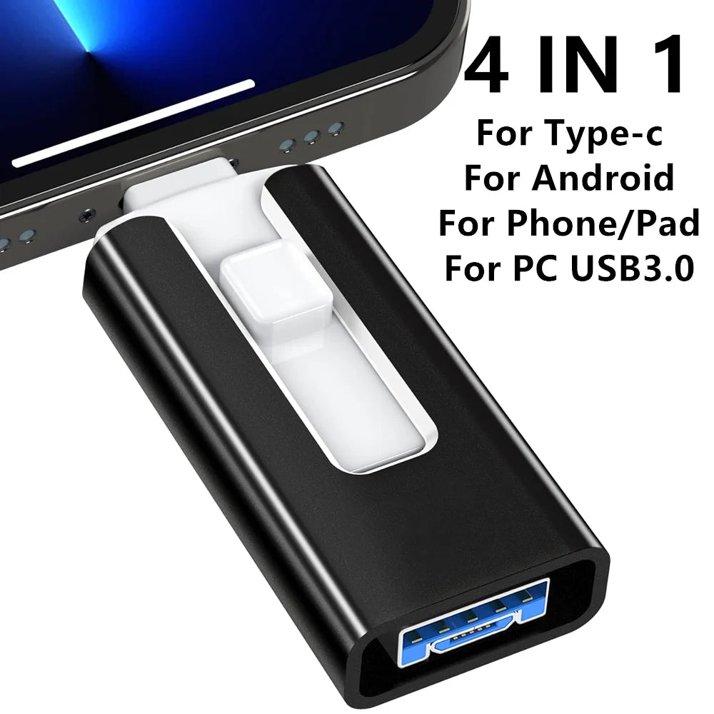 4in1 OTG 512GB 256GB for iPhone USB 3.0 Flash Drive 2TB 1T Android TYPE-C PenDrive Mobile Micro USB Memory Stick Drive free