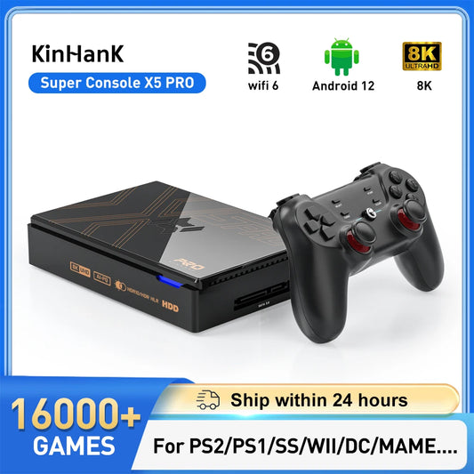 Kinhank Super Console X5 PRO Retro Video Game Consoles Plug and Play 4T with 16000 Games for PS2/WII/SS/DC/N64/MAME