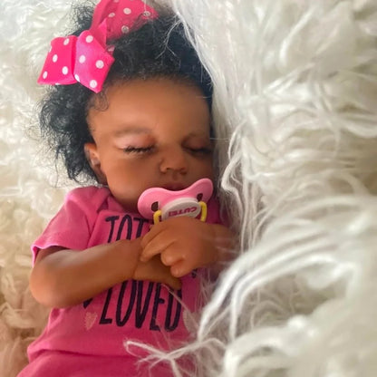 50 CM Finished Reborn Baby Doll LouLou Sleeping African American Girl Newborn Dark Skin Soft Hand-Rooted Hair Christmas Gift Toy