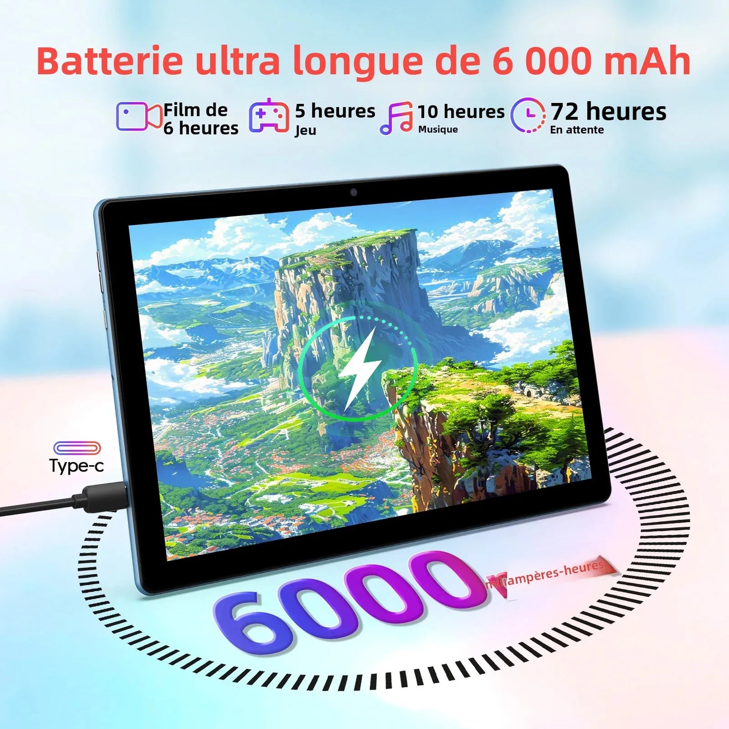 10-inch Android 15 tablet, quad-core processor, 12GB (3+9 expandable) RAM + 64GB storage, 5G WiFi, 1280*800, 2-in-1 Smart Tablet