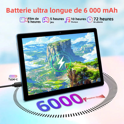 10-inch Android 15 tablet, quad-core processor, 12GB (3+9 expandable) RAM + 64GB storage, 5G WiFi, 1280*800, 2-in-1 Smart Tablet