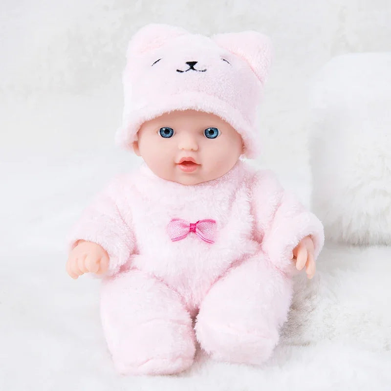 8 Inch 20CM Cute Reborn Doll with Plush Bear Pajamas Waterproof Vinyl Reborn Doll Great Birthday and Holiday Gifts for Girls