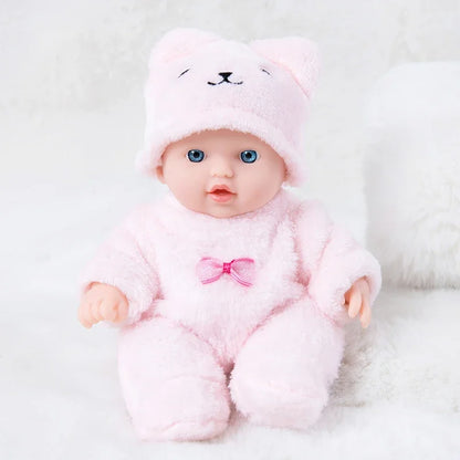 8 Inch 20CM Cute Reborn Doll with Plush Bear Pajamas Waterproof Vinyl Reborn Doll Great Birthday and Holiday Gifts for Girls