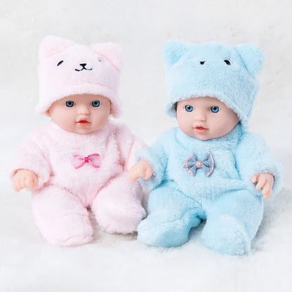 8 Inch 20CM Cute Reborn Doll with Plush Bear Pajamas Waterproof Vinyl Reborn Doll Great Birthday and Holiday Gifts for Girls