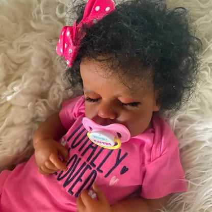 50 CM Finished Reborn Baby Doll LouLou Sleeping African American Girl Newborn Dark Skin Soft Hand-Rooted Hair Christmas Gift Toy