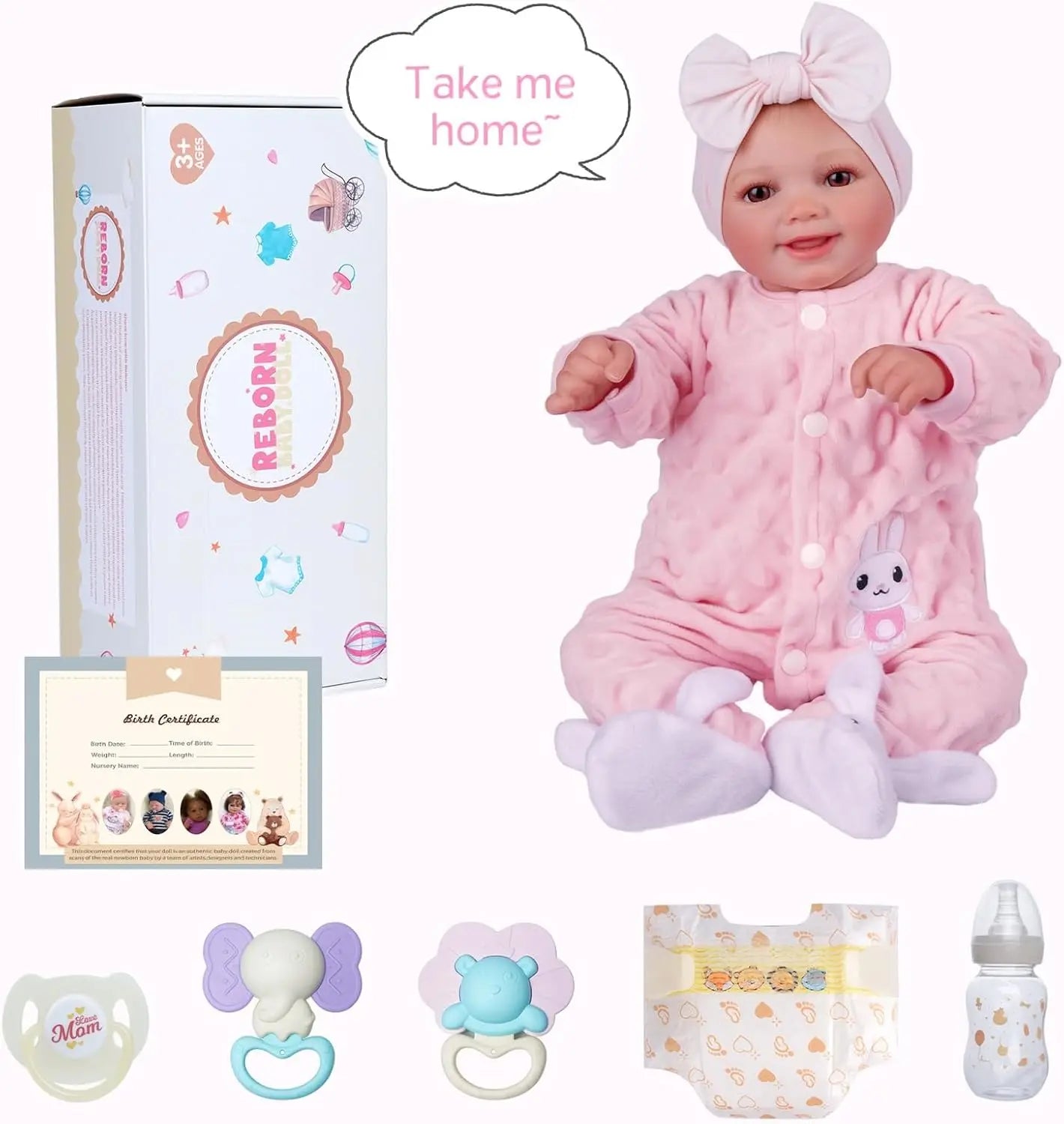 Reborn Baby Dolls - 17" Cute Soft Vinyl Realistic Baby Doll Poseable Smiling Real Life Baby Dolls with Accessories For Kids 3+
