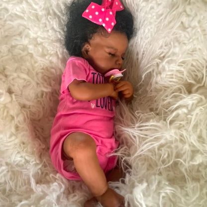 50 CM Finished Reborn Baby Doll LouLou Sleeping African American Girl Newborn Dark Skin Soft Hand-Rooted Hair Christmas Gift Toy