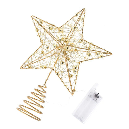 Pearl Wire Christmas Tree Star Topper LED Light 2025 New Year LED Glowing Star Lamp Natal Noel Gold Iron Sparkling Night Light