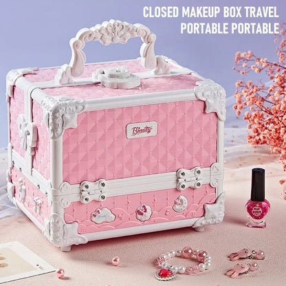 Kids Makeup Kit Little Girls 49 Pcs Washable Makeup Kit Real Girl Princess Make Up Kit with Cosmetic Case Play Set Birthday Gift
