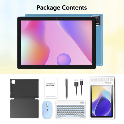 10-inch Android 15 tablet, quad-core processor, 12GB (3+9 expandable) RAM + 64GB storage, 5G WiFi, 1280*800, 2-in-1 Smart Tablet