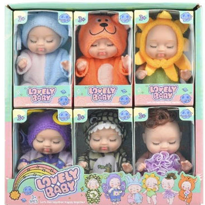 6/8Pcs Set Sleeping Mini Baby Dolls Reborn Lifelike Cute Adorable Dolls With Butterfly Crocodile Sunflower Outfits Playset Giftb