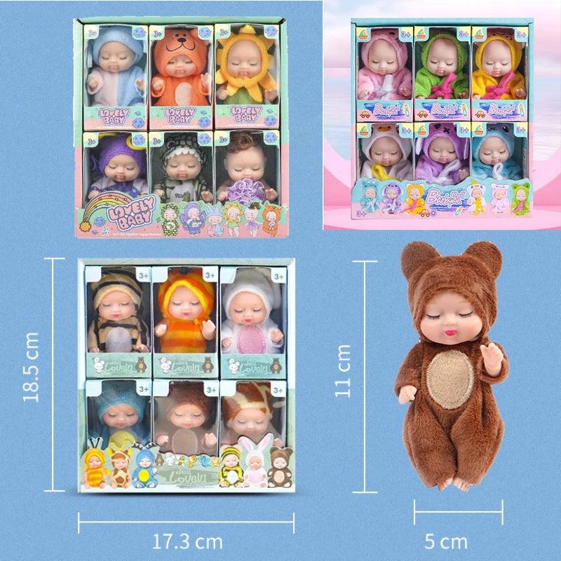 6/8Pcs Set Sleeping Mini Baby Dolls Reborn Lifelike Cute Adorable Dolls With Butterfly Crocodile Sunflower Outfits Playset Giftb