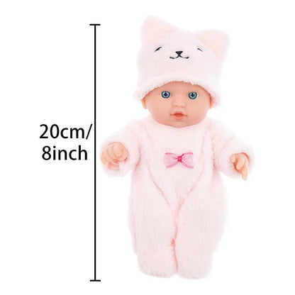 8 Inch 20CM Cute Reborn Doll with Plush Bear Pajamas Waterproof Vinyl Reborn Doll Great Birthday and Holiday Gifts for Girls