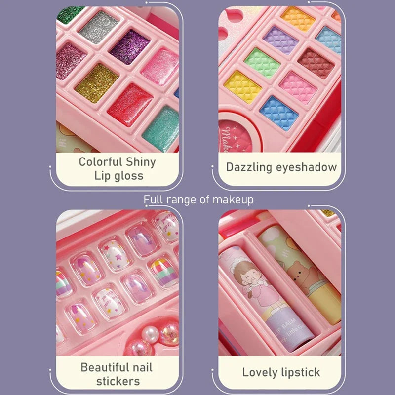 Kids Makeup Kit Little Girls 49 Pcs Washable Makeup Kit Real Girl Princess Make Up Kit with Cosmetic Case Play Set Birthday Gift
