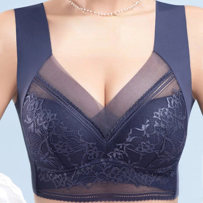 Sexy Lace Bras for Women Perspective Full Cup Solid Color Brassiere V-Neck Seamless Crop Top Female Push Up Breathable Lingerie