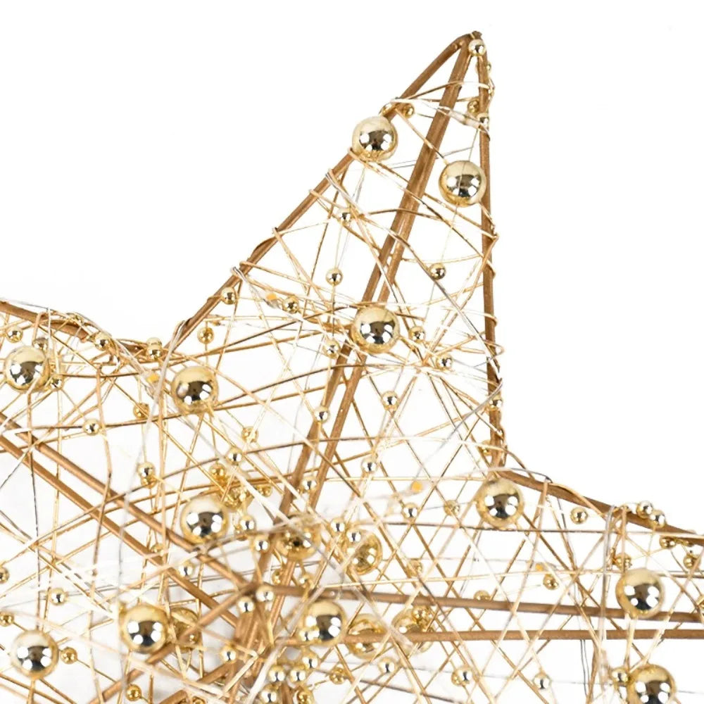 Pearl Wire Christmas Tree Star Topper LED Light 2025 New Year LED Glowing Star Lamp Natal Noel Gold Iron Sparkling Night Light