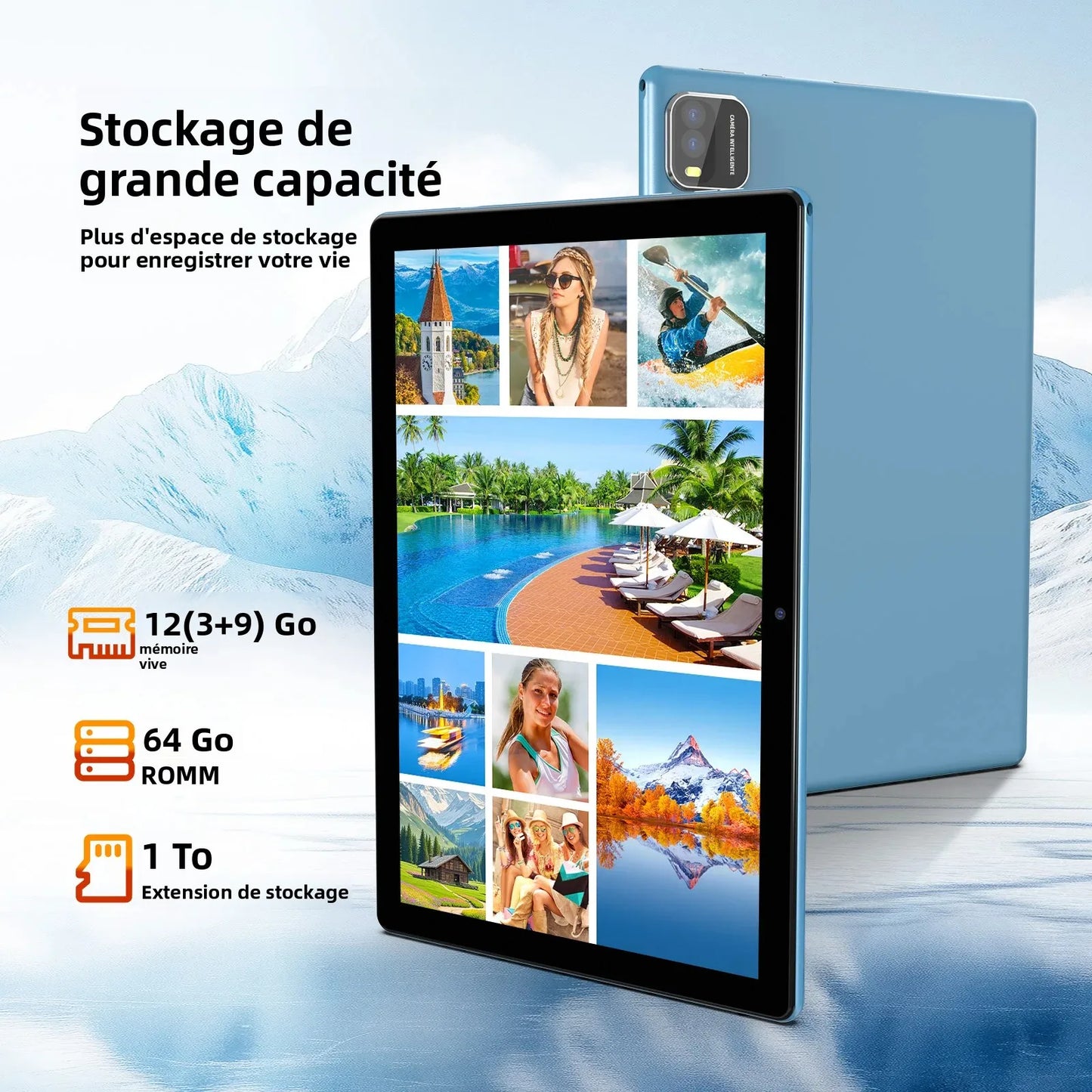 10-inch Android 15 tablet, quad-core processor, 12GB (3+9 expandable) RAM + 64GB storage, 5G WiFi, 1280*800, 2-in-1 Smart Tablet