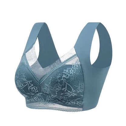 Sexy Lace Bras for Women Perspective Full Cup Solid Color Brassiere V-Neck Seamless Crop Top Female Push Up Breathable Lingerie