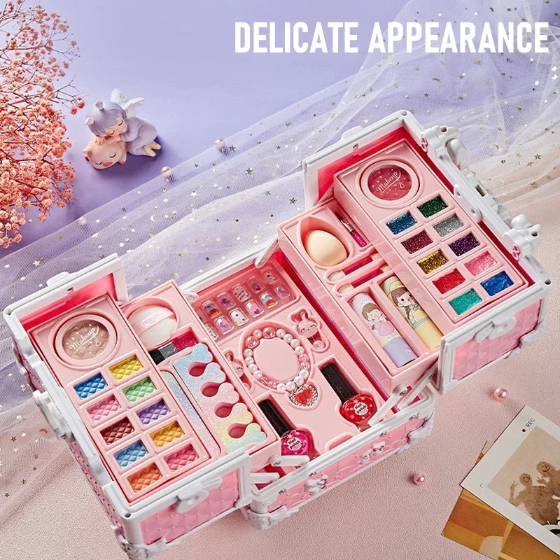 Kids Makeup Kit Little Girls 49 Pcs Washable Makeup Kit Real Girl Princess Make Up Kit with Cosmetic Case Play Set Birthday Gift