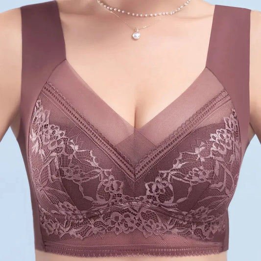 Sexy Lace Bras for Women Perspective Full Cup Solid Color Brassiere V-Neck Seamless Crop Top Female Push Up Breathable Lingerie