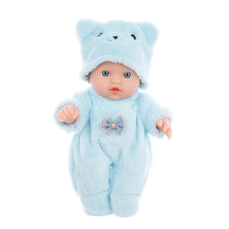 8 Inch 20CM Cute Reborn Doll with Plush Bear Pajamas Waterproof Vinyl Reborn Doll Great Birthday and Holiday Gifts for Girls
