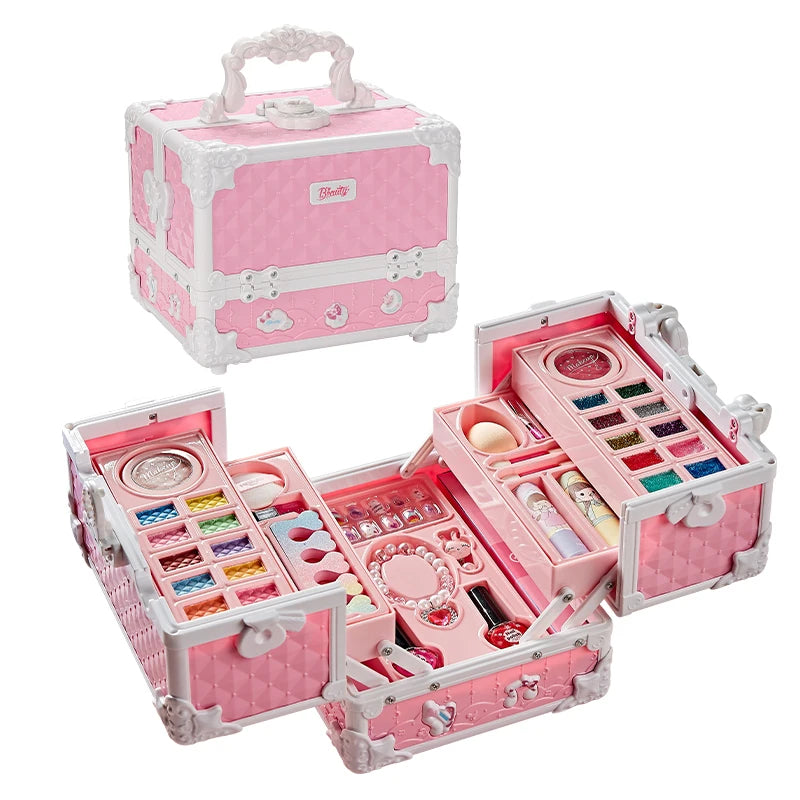 Kids Makeup Kit Little Girls 49 Pcs Washable Makeup Kit Real Girl Princess Make Up Kit with Cosmetic Case Play Set Birthday Gift
