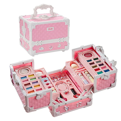 Kids Makeup Kit Little Girls 49 Pcs Washable Makeup Kit Real Girl Princess Make Up Kit with Cosmetic Case Play Set Birthday Gift