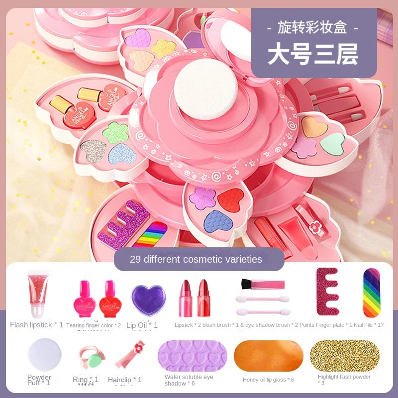 Children's Makeup Box Rotating Opening Cosmetics Toys for Little Girls Princess Makeup Set To Enhance Creativity and Imagination