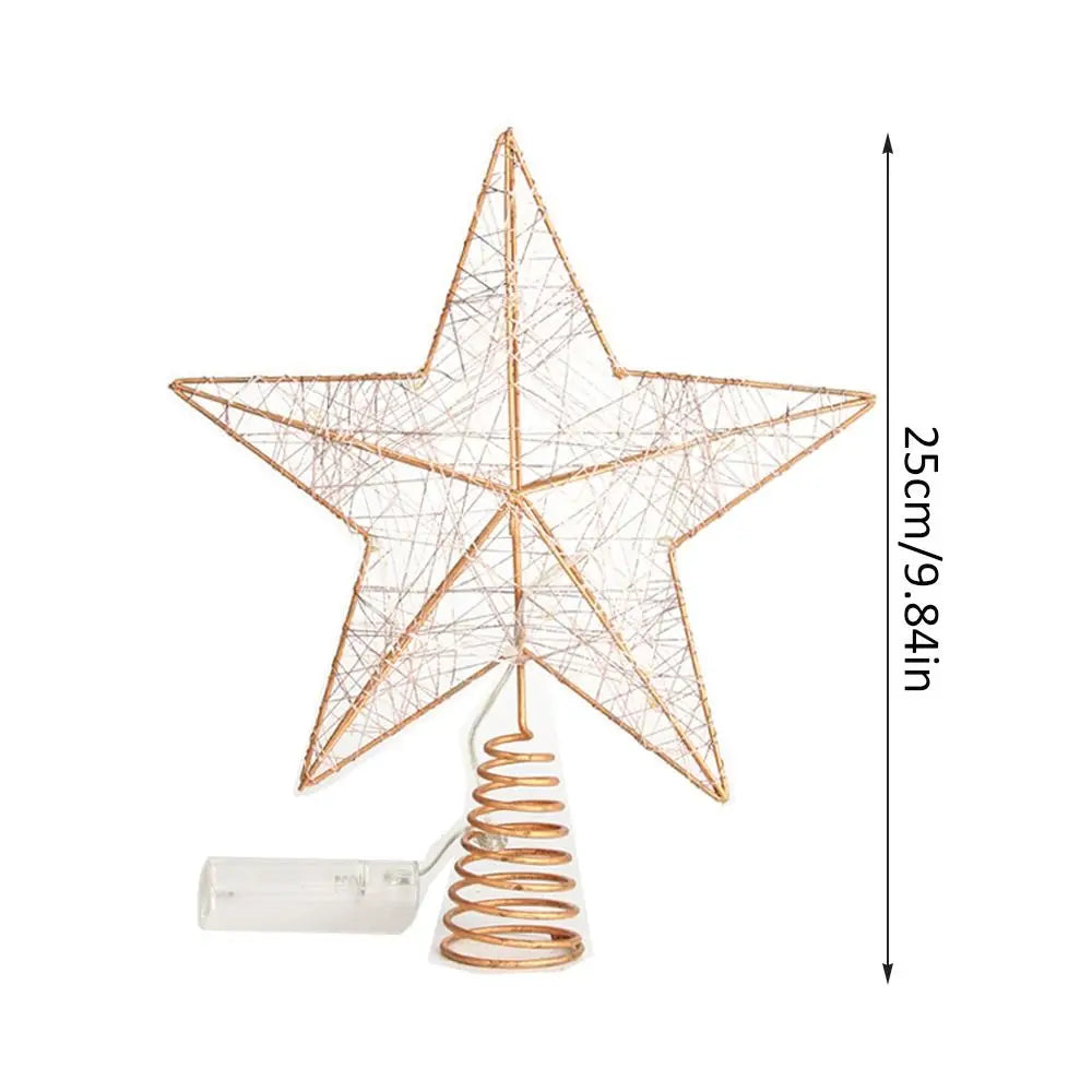 Pearl Wire Christmas Tree Star Topper LED Light 2025 New Year LED Glowing Star Lamp Natal Noel Gold Iron Sparkling Night Light
