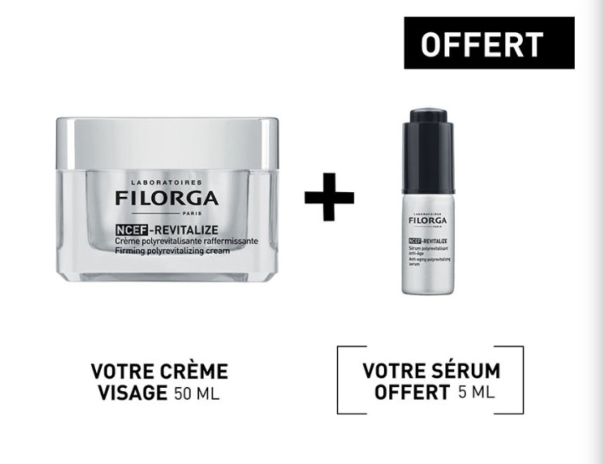 FILORGA                                  Coffret  NCEF-REVITALIZE
Crème anti-âge polyrevitalisante  avec sérum format découverte offert : Une formule revitalisante qui réduit jour après jour les signes de l'âge, offrant une peau visiblement rajeunie.