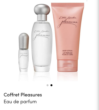Coffret Pleasures
Eau de parfum

Une collection de 3 pièces, comprenant une Eau de Parfum, en format vente et voyage.