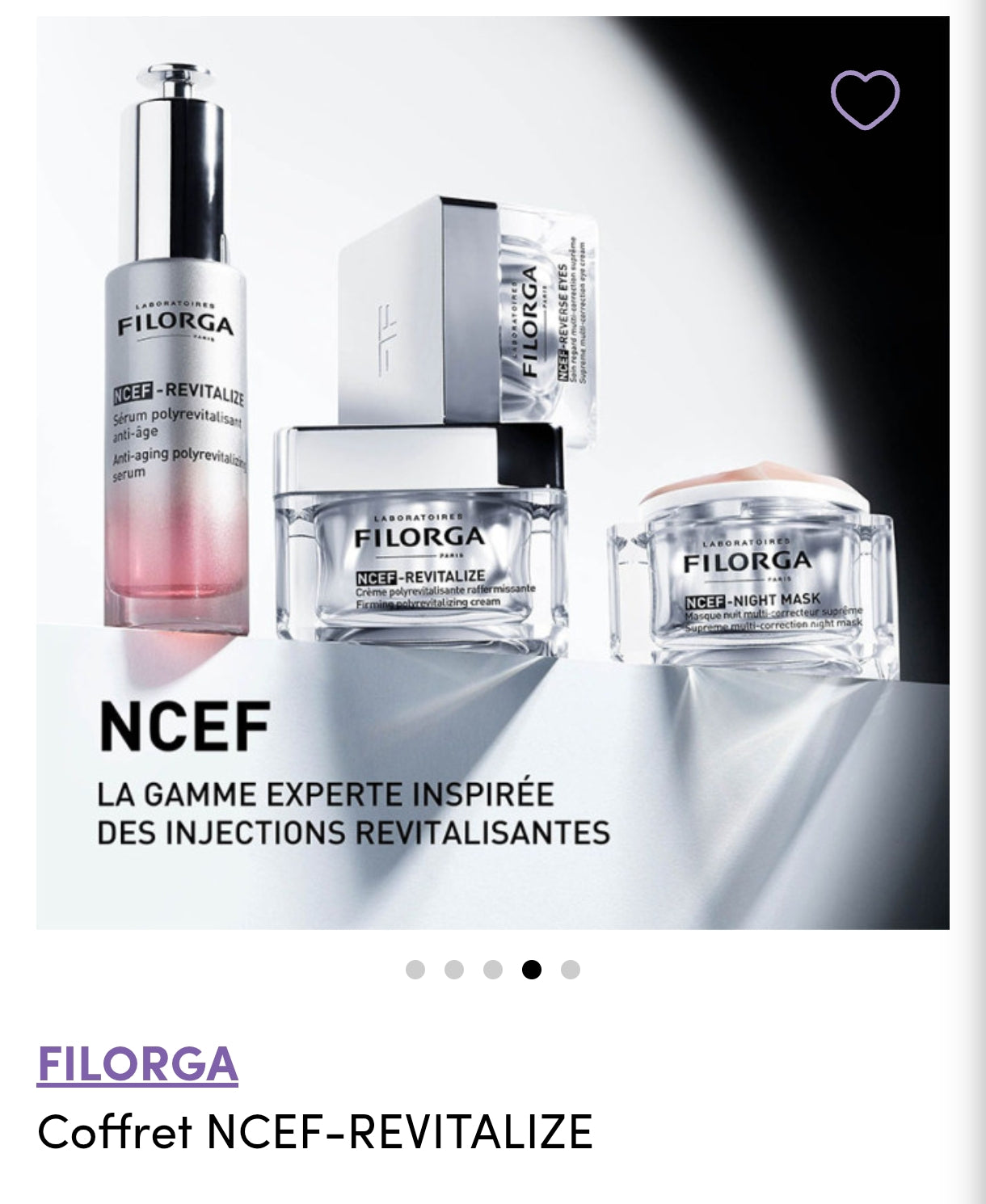 FILORGA                                  Coffret  NCEF-REVITALIZE
Crème anti-âge polyrevitalisante  avec sérum format découverte offert : Une formule revitalisante qui réduit jour après jour les signes de l'âge, offrant une peau visiblement rajeunie.