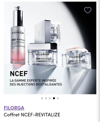 FILORGA                                  Coffret  NCEF-REVITALIZE
Crème anti-âge polyrevitalisante  avec sérum format découverte offert : Une formule revitalisante qui réduit jour après jour les signes de l'âge, offrant une peau visiblement rajeunie.