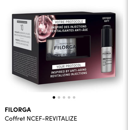 FILORGA                                  Coffret  NCEF-REVITALIZE
Crème anti-âge polyrevitalisante  avec sérum format découverte offert : Une formule revitalisante qui réduit jour après jour les signes de l'âge, offrant une peau visiblement rajeunie.