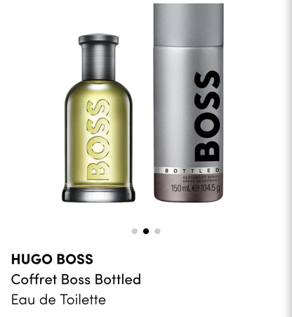 Coffret Boss Bottled
Eau de Toilette

Rayonnez de confiance avec l’Eau de Toilette BOSS Bottled. Ce parfum frais et masculin se distingue par une note de tête fruitée, un cœur épicé et un fond boisé élégant.

Ce coffret cadeau BOSS Bottled Eau de Toilette